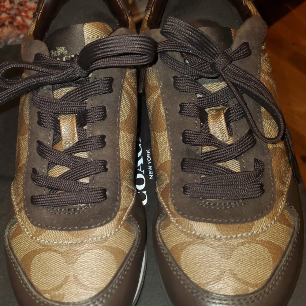 Coach Tan and Brown Monogram Womens Sneakers EW